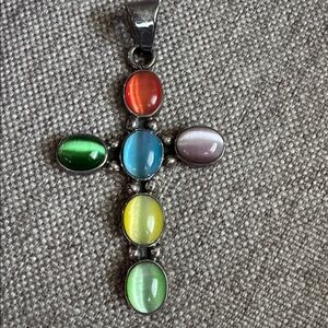 Multicolor Stone Cross Pendant